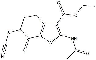 ethyl 2-(acetylamino)-6-(cyanosulfanyl)-7-oxo-4,5,6,7-tetrahydro-1-benzothiophene-3-carboxylate Struktur