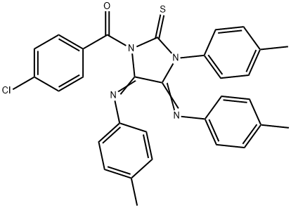 1-(4-chlorobenzoyl)-3-(4-methylphenyl)-4,5-bis[(4-methylphenyl)imino]imidazolidine-2-thione Struktur