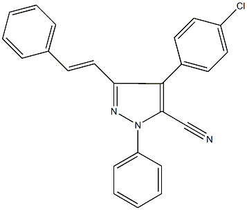 4-(4-chlorophenyl)-1-phenyl-3-(2-phenylvinyl)-1H-pyrazole-5-carbonitrile Struktur