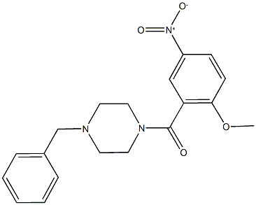 1-benzyl-4-{5-nitro-2-methoxybenzoyl}piperazine Struktur