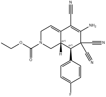 ethyl 6-amino-5,7,7-tricyano-8-(4-fluorophenyl)-3,7,8,8a-tetrahydro-2(1H)-isoquinolinecarboxylate Struktur