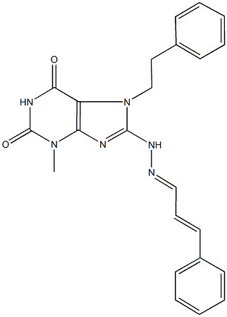 3-phenylacrylaldehyde [3-methyl-2,6-dioxo-7-(2-phenylethyl)-2,3,6,7-tetrahydro-1H-purin-8-yl]hydrazone Struktur