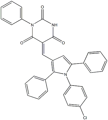 5-{[1-(4-chlorophenyl)-2,5-diphenyl-1H-pyrrol-3-yl]methylene}-1-phenyl-2,4,6(1H,3H,5H)-pyrimidinetrione Struktur