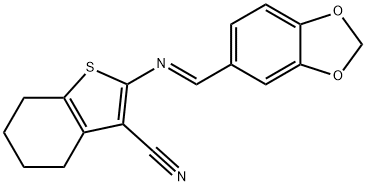 2-[(1,3-benzodioxol-5-ylmethylene)amino]-4,5,6,7-tetrahydro-1-benzothiophene-3-carbonitrile Struktur