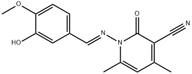 1-[(3-hydroxy-4-methoxybenzylidene)amino]-4,6-dimethyl-2-oxo-1,2-dihydro-3-pyridinecarbonitrile Struktur