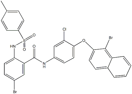 5-bromo-N-{4-[(1-bromo-2-naphthyl)oxy]-3-chlorophenyl}-2-{[(4-methylphenyl)sulfonyl]amino}benzamide Struktur