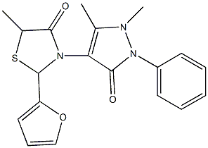 3-(1,5-dimethyl-3-oxo-2-phenyl-2,3-dihydro-1H-pyrazol-4-yl)-2-(2-furyl)-5-methyl-1,3-thiazolidin-4-one Struktur