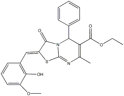 ethyl 2-(2-hydroxy-3-methoxybenzylidene)-7-methyl-3-oxo-5-phenyl-2,3-dihydro-5H-[1,3]thiazolo[3,2-a]pyrimidine-6-carboxylate Struktur