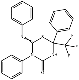 2,5-diphenyl-6-(phenylimino)-2-(trifluoromethyl)-1,3,5-thiadiazinan-4-one Struktur