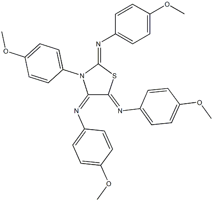 N-(4-methoxyphenyl)-N-{3-(4-methoxyphenyl)-2,4-bis[(4-methoxyphenyl)imino]-1,3-thiazolidin-5-ylidene}amine Struktur