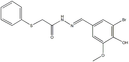 N'-(3-bromo-4-hydroxy-5-methoxybenzylidene)-2-(phenylsulfanyl)acetohydrazide Struktur