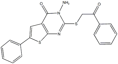 3-amino-2-[(2-oxo-2-phenylethyl)sulfanyl]-6-phenylthieno[2,3-d]pyrimidin-4(3H)-one Struktur