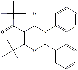 6-tert-butyl-5-(2,2-dimethylpropanoyl)-2,3-diphenyl-2,3-dihydro-4H-1,3-oxazin-4-one Struktur