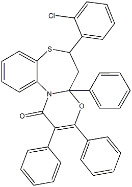 6-(2-chlorophenyl)-2,3,4a-triphenyl-5,6-dihydro-1H,4aH-[1,3]oxazino[2,3-d][1,5]benzothiazepin-1-one Struktur