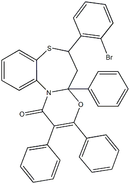 6-(2-bromophenyl)-2,3,4a-triphenyl-5,6-dihydro-1H,4aH-[1,3]oxazino[2,3-d][1,5]benzothiazepin-1-one Struktur