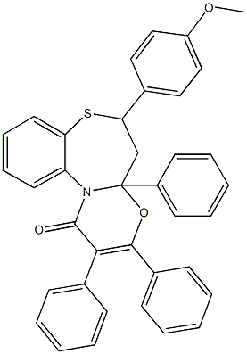 6-(4-methoxyphenyl)-2,3,4a-triphenyl-5,6-dihydro-1H,4aH-[1,3]oxazino[2,3-d][1,5]benzothiazepin-1-one Struktur