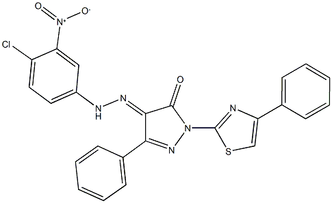 3-phenyl-1-(4-phenyl-1,3-thiazol-2-yl)-1H-pyrazole-4,5-dione 4-({4-chloro-3-nitrophenyl}hydrazone) Struktur