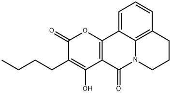 10-butyl-9-hydroxy-5,6-dihydro-4H,8H,11H-pyrano[3,2-c]pyrido[3,2,1-ij]quinoline-8,11-dione Struktur