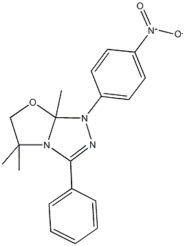 1-{4-nitrophenyl}-5,5,7a-trimethyl-3-phenyl-1,5,6,7a-tetrahydro[1,3]oxazolo[2,3-c][1,2,4]triazole Struktur