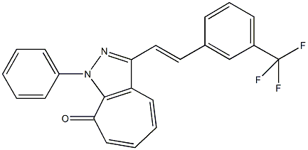 1-phenyl-3-{2-[3-(trifluoromethyl)phenyl]vinyl}cyclohepta[c]pyrazol-8(1H)-one Struktur