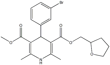 3-methyl 5-(tetrahydro-2-furanylmethyl) 4-(3-bromophenyl)-2,6-dimethyl-1,4-dihydro-3,5-pyridinedicarboxylate Struktur