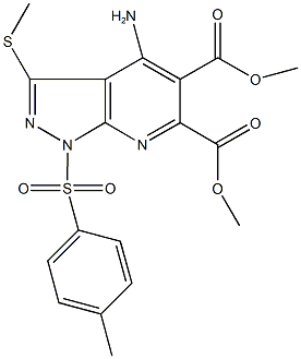 dimethyl 4-amino-1-[(4-methylphenyl)sulfonyl]-3-(methylsulfanyl)-1H-pyrazolo[3,4-b]pyridine-5,6-dicarboxylate Struktur