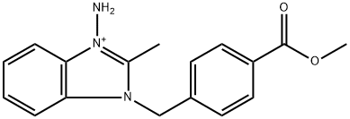 1-amino-3-[4-(methoxycarbonyl)benzyl]-2-methyl-3H-benzimidazol-1-ium Struktur