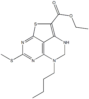 ethyl 5-butyl-7-(methylsulfanyl)-4,5-dihydro-3H-1-thia-3,5,6,8-tetraazaacenaphthylene-2-carboxylate Struktur