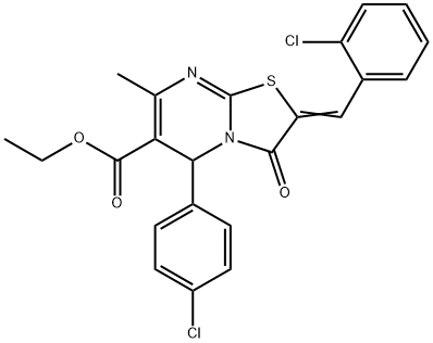 ethyl 2-(2-chlorobenzylidene)-5-(4-chlorophenyl)-7-methyl-3-oxo-2,3-dihydro-5H-[1,3]thiazolo[3,2-a]pyrimidine-6-carboxylate Struktur