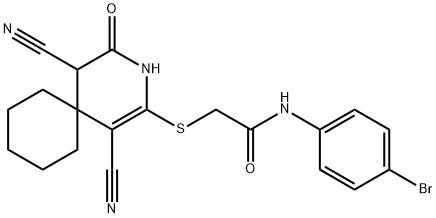 N-(4-bromophenyl)-2-[(1,5-dicyano-4-oxo-3-azaspiro[5.5]undec-1-en-2-yl)sulfanyl]acetamide Struktur