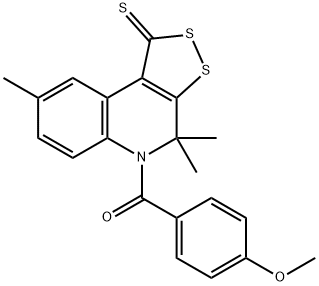 5-(4-methoxybenzoyl)-4,4,8-trimethyl-4,5-dihydro-1H-[1,2]dithiolo[3,4-c]quinoline-1-thione Struktur