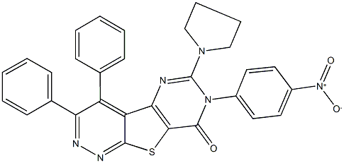 7-{4-nitrophenyl}-3,4-diphenyl-6-(1-pyrrolidinyl)pyrimido[4',5':4,5]thieno[2,3-c]pyridazin-8(7H)-one Struktur