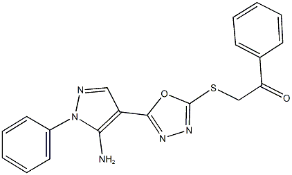 2-{[5-(5-amino-1-phenyl-1H-pyrazol-4-yl)-1,3,4-oxadiazol-2-yl]sulfanyl}-1-phenylethanone Struktur