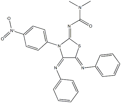 N'-[3-{4-nitrophenyl}-4,5-bis(phenylimino)-1,3-thiazolidin-2-ylidene]-N,N-dimethylurea Struktur