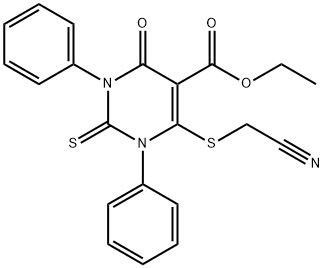 ethyl 6-[(cyanomethyl)thio]-4-oxo-1,3-diphenyl-2-thioxo-1,2,3,4-tetrahydropyrimidine-5-carboxylate Struktur