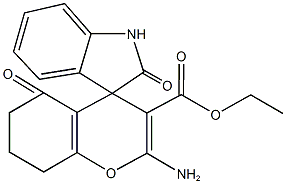 ethyl 2-amino-2',5-dioxo-1',3',5,6,7,8-hexahydrospiro[4H-chromene-4,3'-(2'H)-indole]-3-carboxylate Struktur