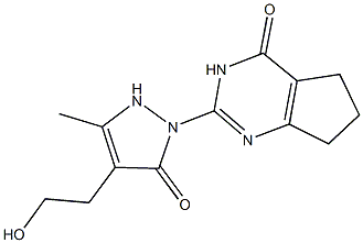 2-[4-(2-hydroxyethyl)-3-methyl-5-oxo-2,5-dihydro-1H-pyrazol-1-yl]-3,5,6,7-tetrahydro-4H-cyclopenta[d]pyrimidin-4-one Struktur