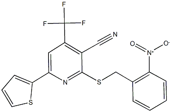 2-({2-nitrobenzyl}sulfanyl)-6-(2-thienyl)-4-(trifluoromethyl)nicotinonitrile Struktur