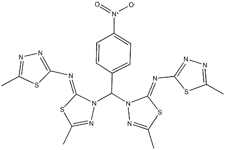 3-[{4-nitrophenyl}(5-methyl-2-[(5-methyl-1,3,4-thiadiazol-2-yl)imino]-1,3,4-thiadiazol-3(2H)-yl)methyl]-5-methyl-2-[(5-methyl-1,3,4-thiadiazol-2-yl)imino]-2,3-dihydro-1,3,4-thiadiazole Struktur