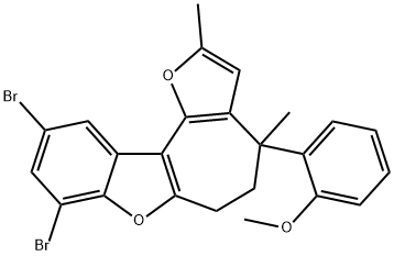 8,10-dibromo-4-(2-methoxyphenyl)-2,4-dimethyl-5,6-dihydro-4H-furo[2',3':3,4]cyclohepta[1,2-b][1]benzofuran Struktur