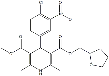 3-methyl 5-(tetrahydro-2-furanylmethyl) 4-{4-chloro-3-nitrophenyl}-2,6-dimethyl-1,4-dihydro-3,5-pyridinedicarboxylate Struktur