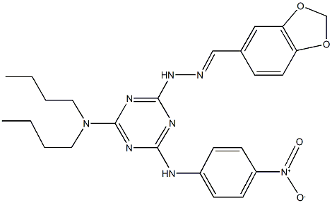 1,3-benzodioxole-5-carbaldehyde (4-(dibutylamino)-6-{4-nitroanilino}-1,3,5-triazin-2-yl)hydrazone Struktur