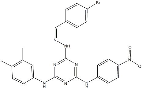 4-bromobenzaldehyde (4-(3,4-dimethylanilino)-6-{4-nitroanilino}-1,3,5-triazin-2-yl)hydrazone Struktur