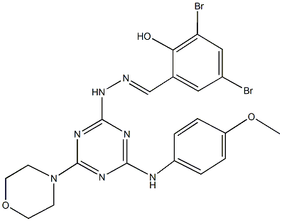 3,5-dibromo-2-hydroxybenzaldehyde [4-(4-methoxyanilino)-6-(4-morpholinyl)-1,3,5-triazin-2-yl]hydrazone Struktur