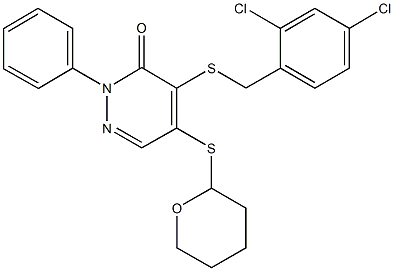 4-[(2,4-dichlorobenzyl)sulfanyl]-2-phenyl-5-(tetrahydro-2H-pyran-2-ylsulfanyl)-3(2H)-pyridazinone Struktur