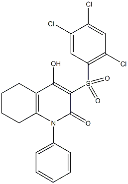 4-hydroxy-1-phenyl-3-[(2,4,5-trichlorophenyl)sulfonyl]-5,6,7,8-tetrahydro-2(1H)-quinolinone Struktur