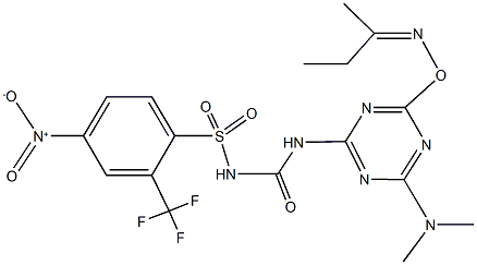 2-(dimethylamino)-4-{[({[4-nitro-2-(trifluoromethyl)phenyl]sulfonyl}amino)carbonyl]amino}-6-{[(1-methylpropylidene)amino]oxy}-1,3,5-triazine Struktur