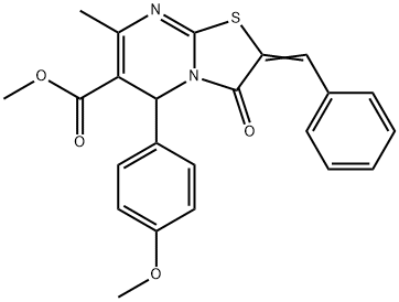 methyl 2-benzylidene-5-(4-methoxyphenyl)-7-methyl-3-oxo-2,3-dihydro-5H-[1,3]thiazolo[3,2-a]pyrimidine-6-carboxylate Struktur