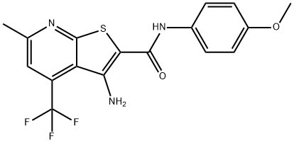 3-amino-N-(4-methoxyphenyl)-6-methyl-4-(trifluoromethyl)thieno[2,3-b]pyridine-2-carboxamide Struktur