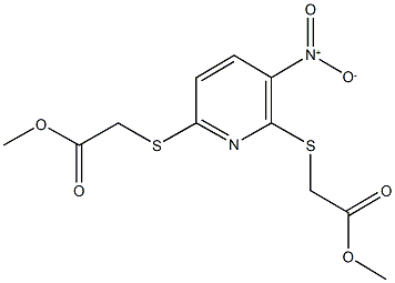 methyl ({3-nitro-6-[(2-methoxy-2-oxoethyl)sulfanyl]-2-pyridinyl}sulfanyl)acetate Struktur